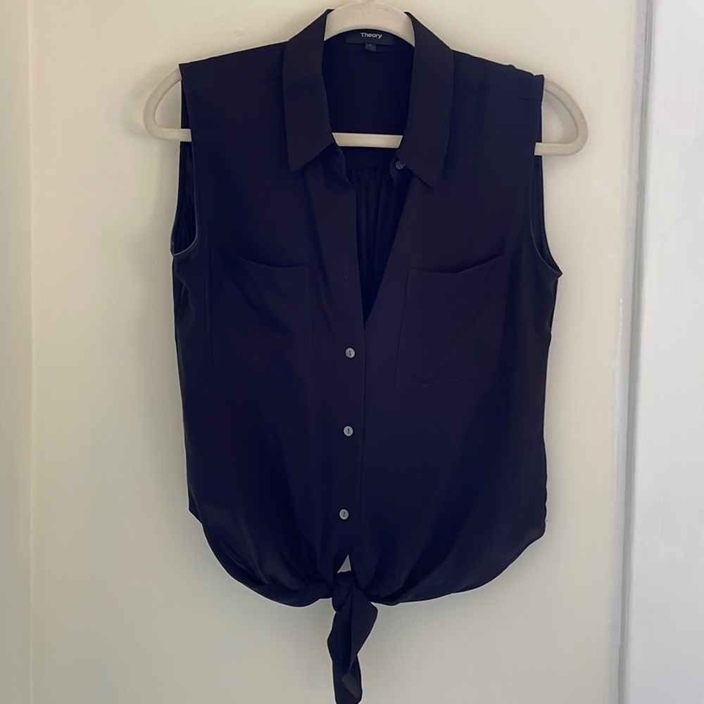 Theory Eclipse Tie Front Shirt Silk